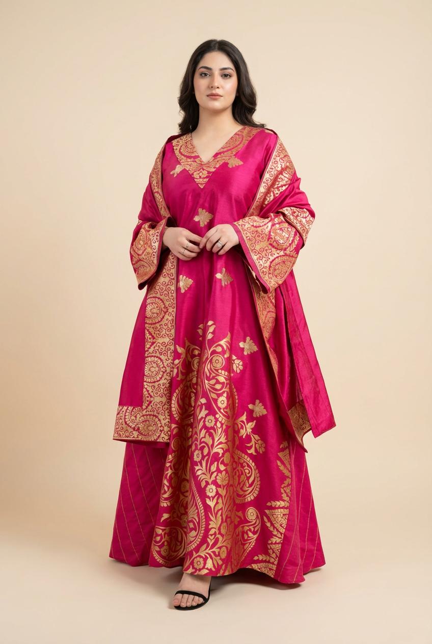 A97 – دراعة بروكار فاخرة مع شال متناسق – ٤ ألوان