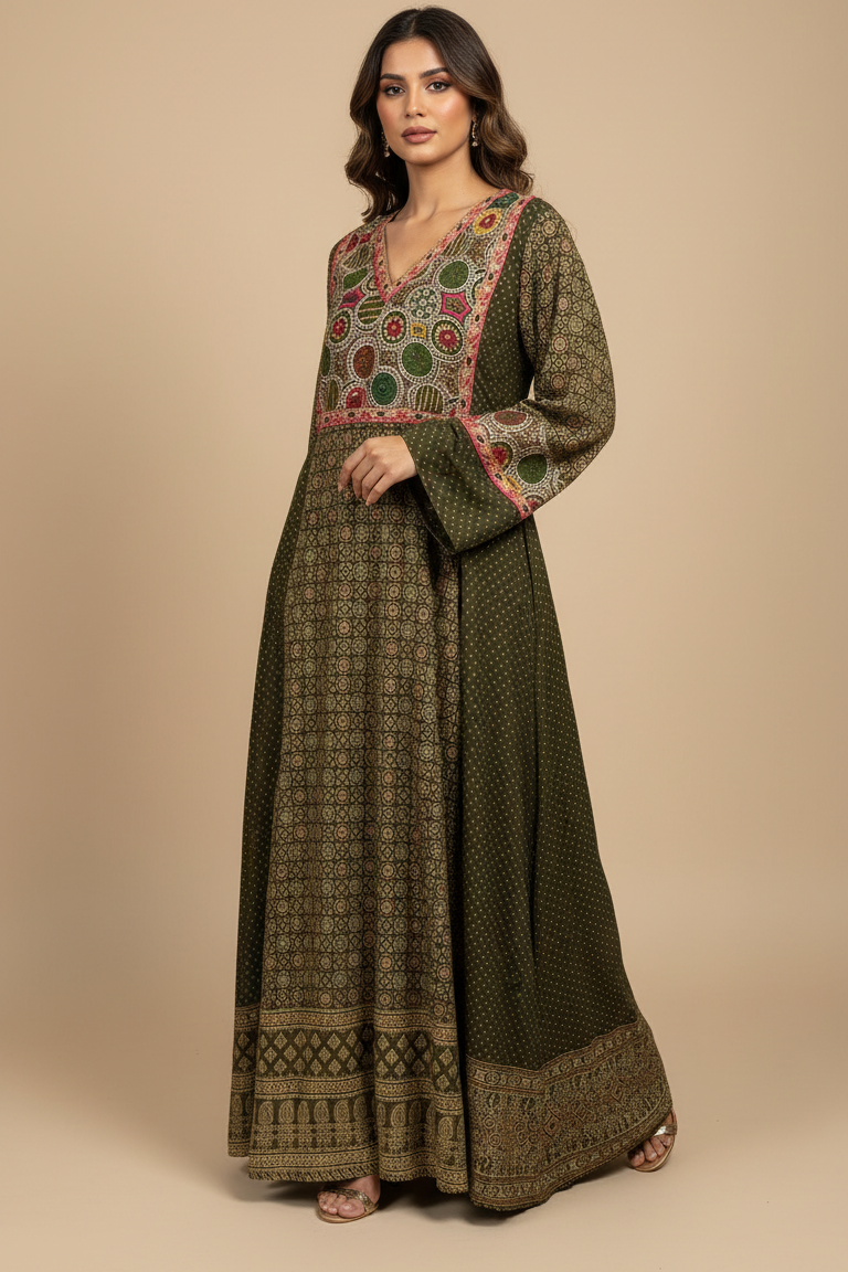 A78 –دراعة نور التراث – قطعة واحدة (زيتي / أسود)