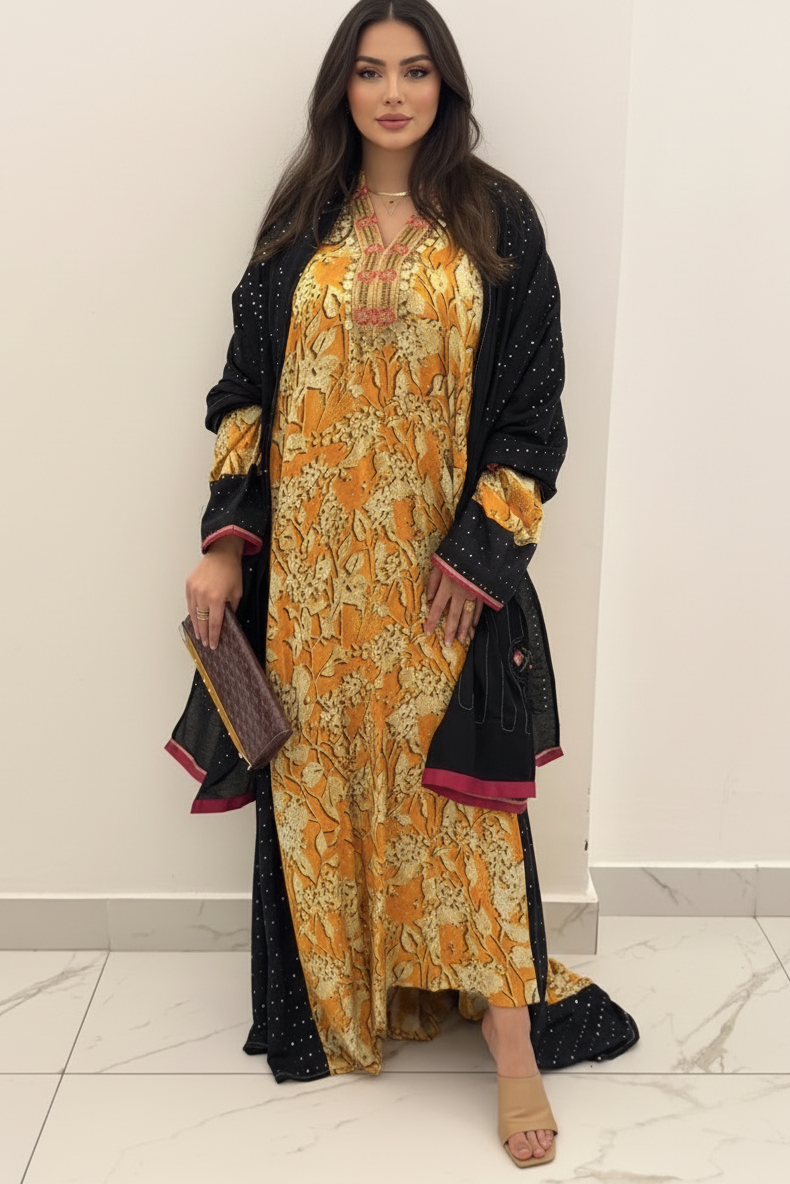 A55 – دراعة مطبعة بنقوش زهور – طقم قطعتين