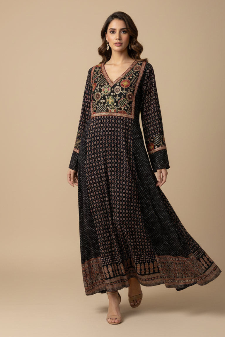 A78 –دراعة نور التراث – قطعة واحدة (زيتي / أسود)