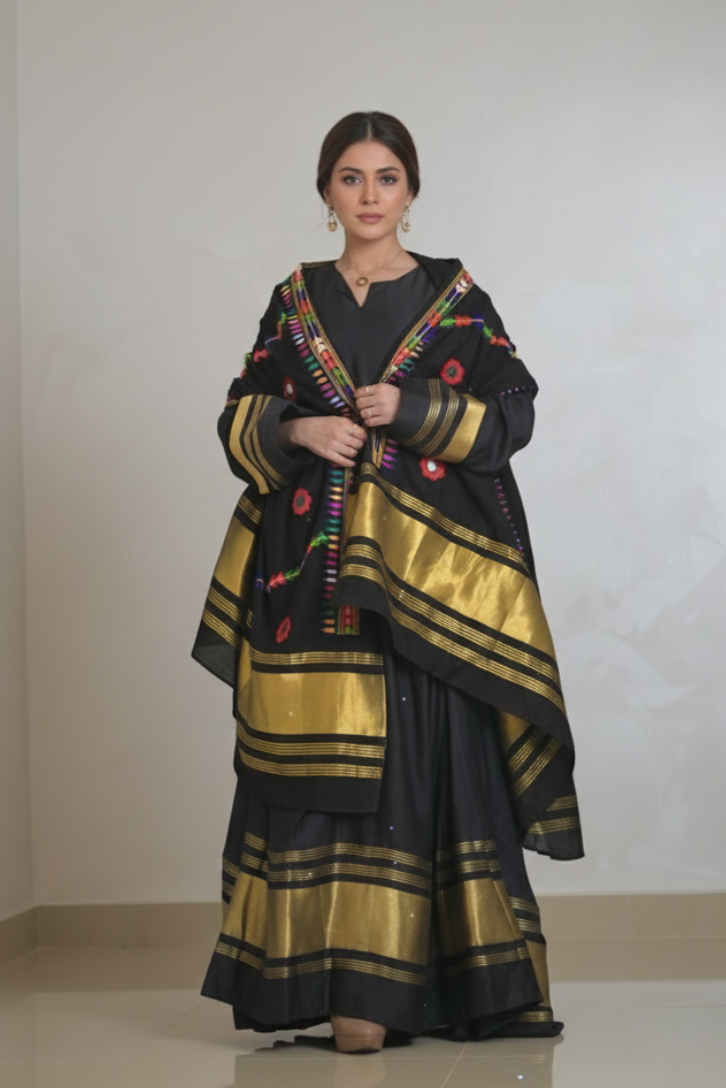 A72 – دراعة حرير كلاسيكية مع شال متناسق – طقم قطعتين (6 ألوان)