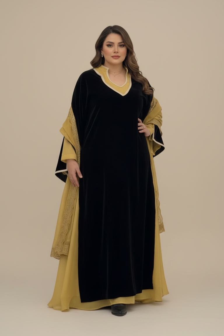 B20 – طقم مخمل بيج ذهبي من ثلاث قطع