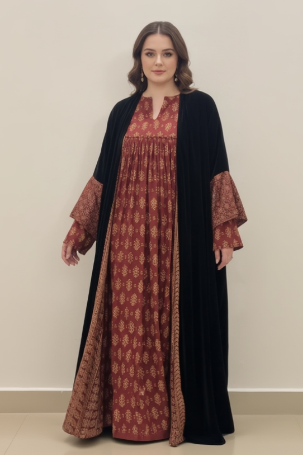 A14 – طقم بشت أسود مع درعة تيراكوتا من قطعتين