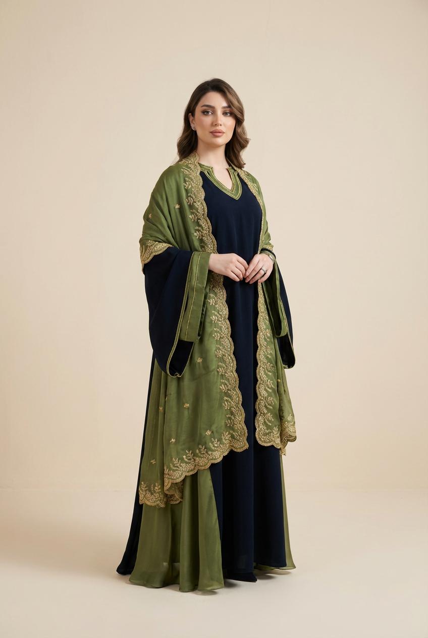 A98 –طقم دراعة أنيق من ٣ قطع مع شال متناسق