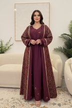 A56 – طقم دراعة  ‏عنابي من 3 قطع