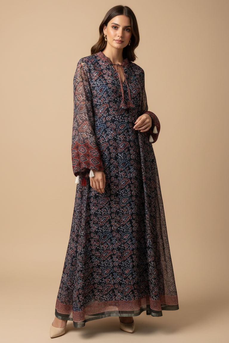 A75 – دراعة ميدنايت بيزلي ماكسي – قطعة واحدة