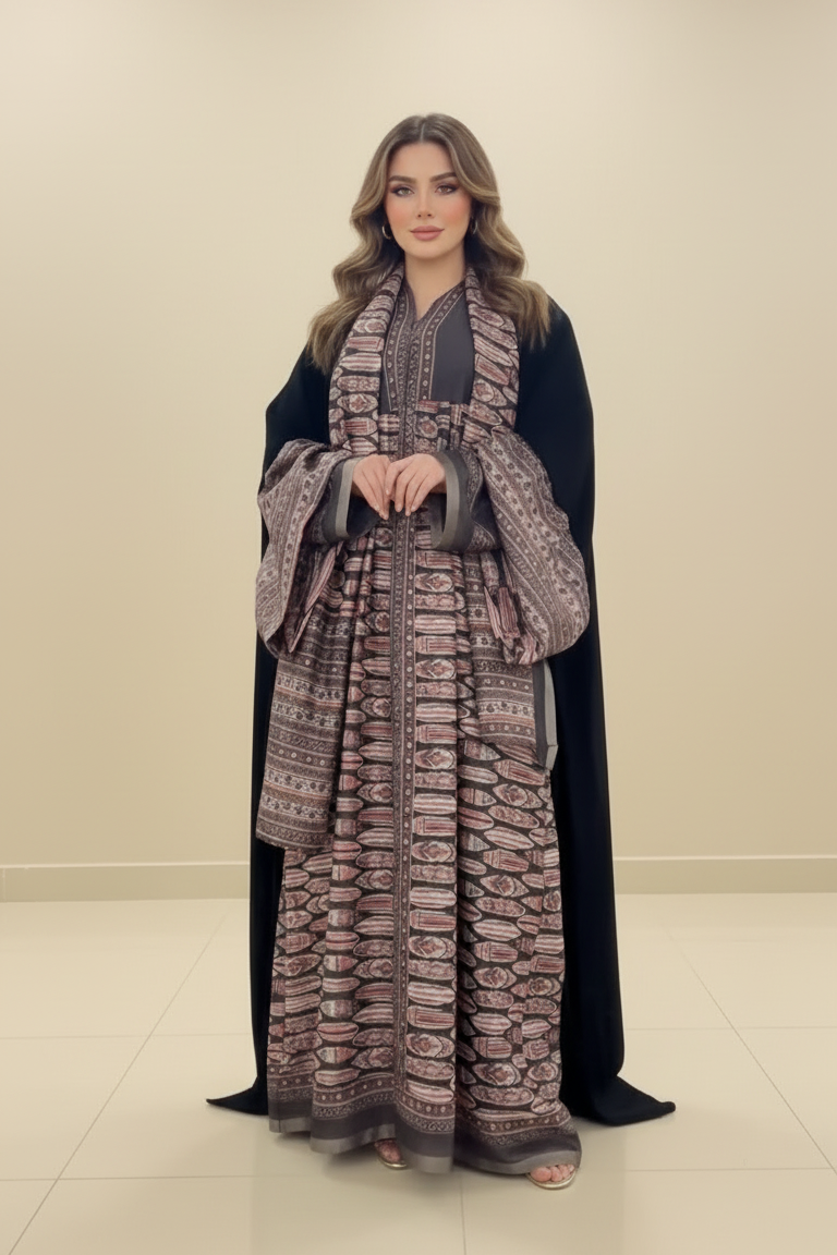 A18 – طقم بشت مخملي بالأسود والرمادي من ثلاث قطع