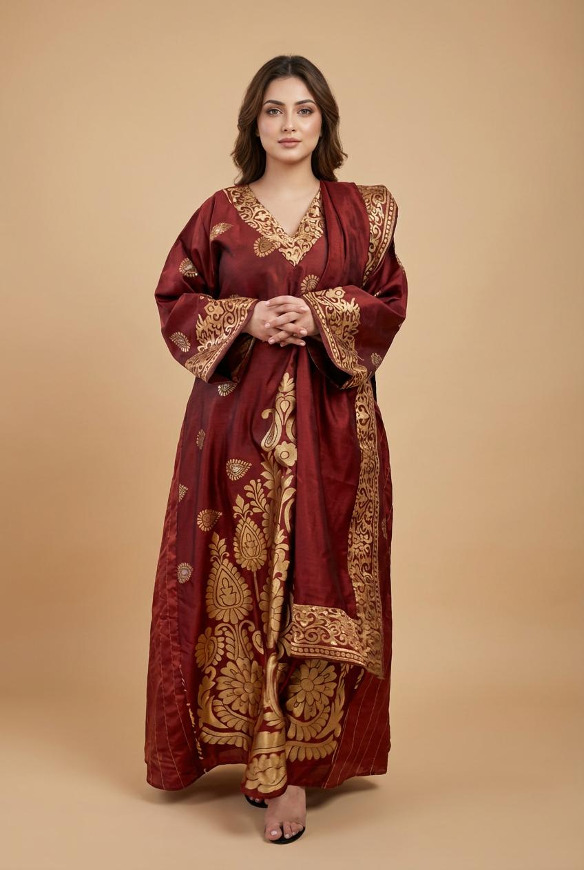 A97 – دراعة بروكار فاخرة مع شال متناسق – ٤ ألوان