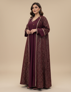 A56 – طقم دراعة  ‏عنابي من 3 قطع