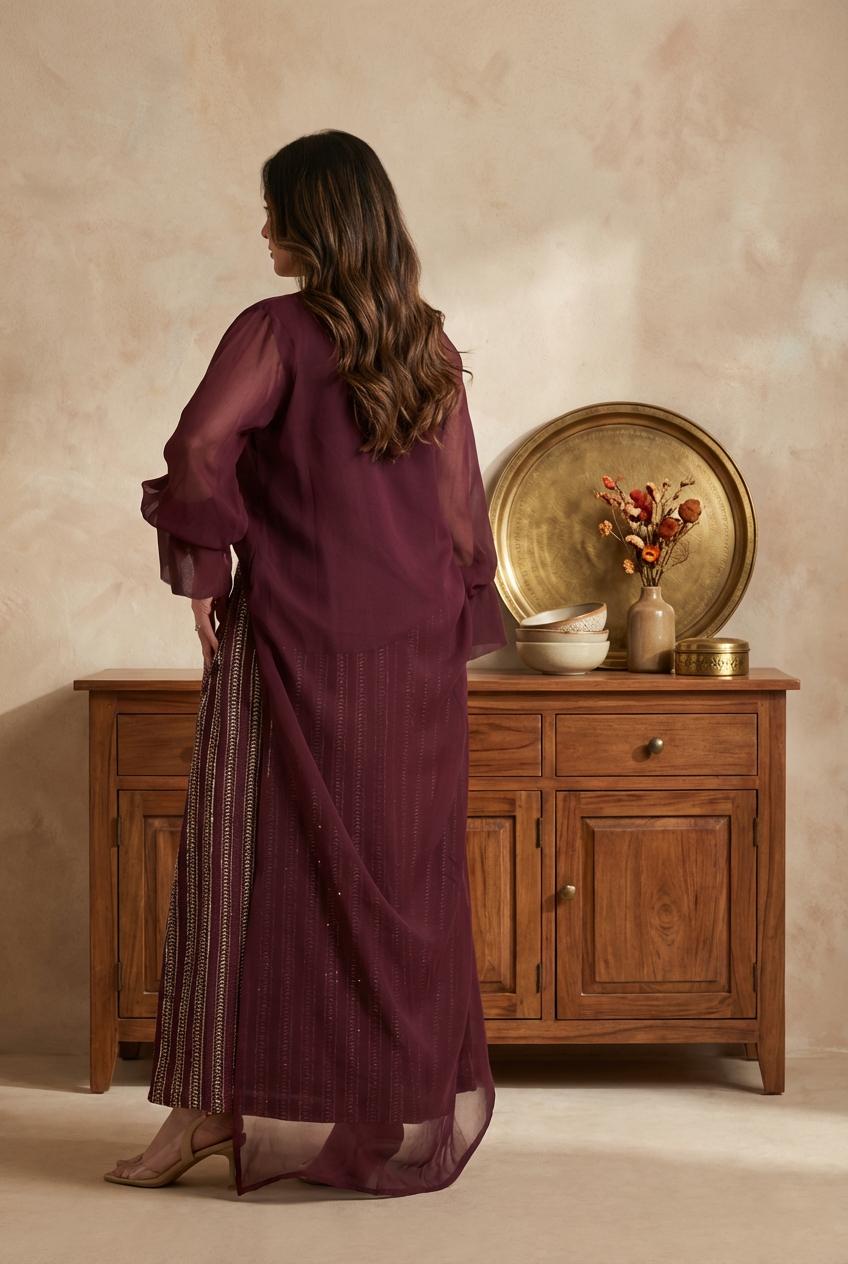 C94– طقم شيفون أنيق مع تنورة بنقشة مميزة – 4 ألوان