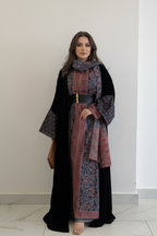 A41 - طقم بشت أسود مع درجات عنابي وأزرق هادئة من 3 قطع