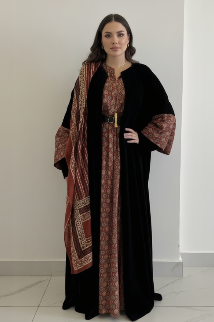 A39 - طقم بشت أسود مع ألوان ترابية دافئة من 3 قطع