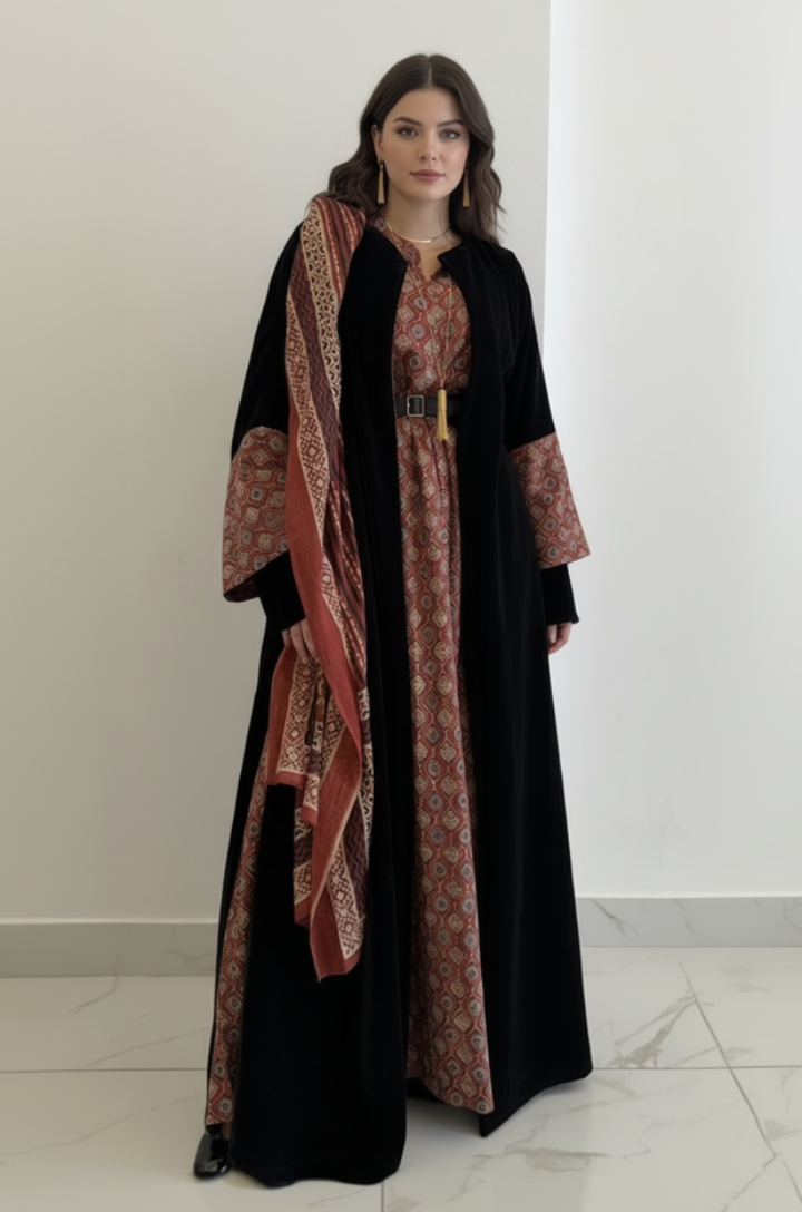 A39 - طقم بشت أسود مع ألوان ترابية دافئة من 3 قطع