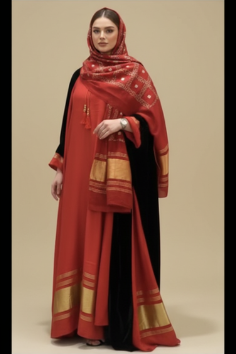 A27 - طقم ‏بشت مخملي ذهبي وأحمر مكون من 3 قطع