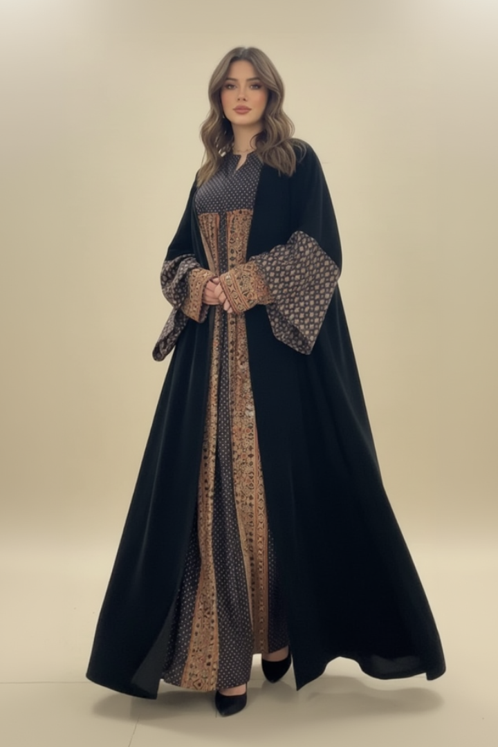 A19 - طقم بشت مخملي أسود وبرتقالي من قطعتين