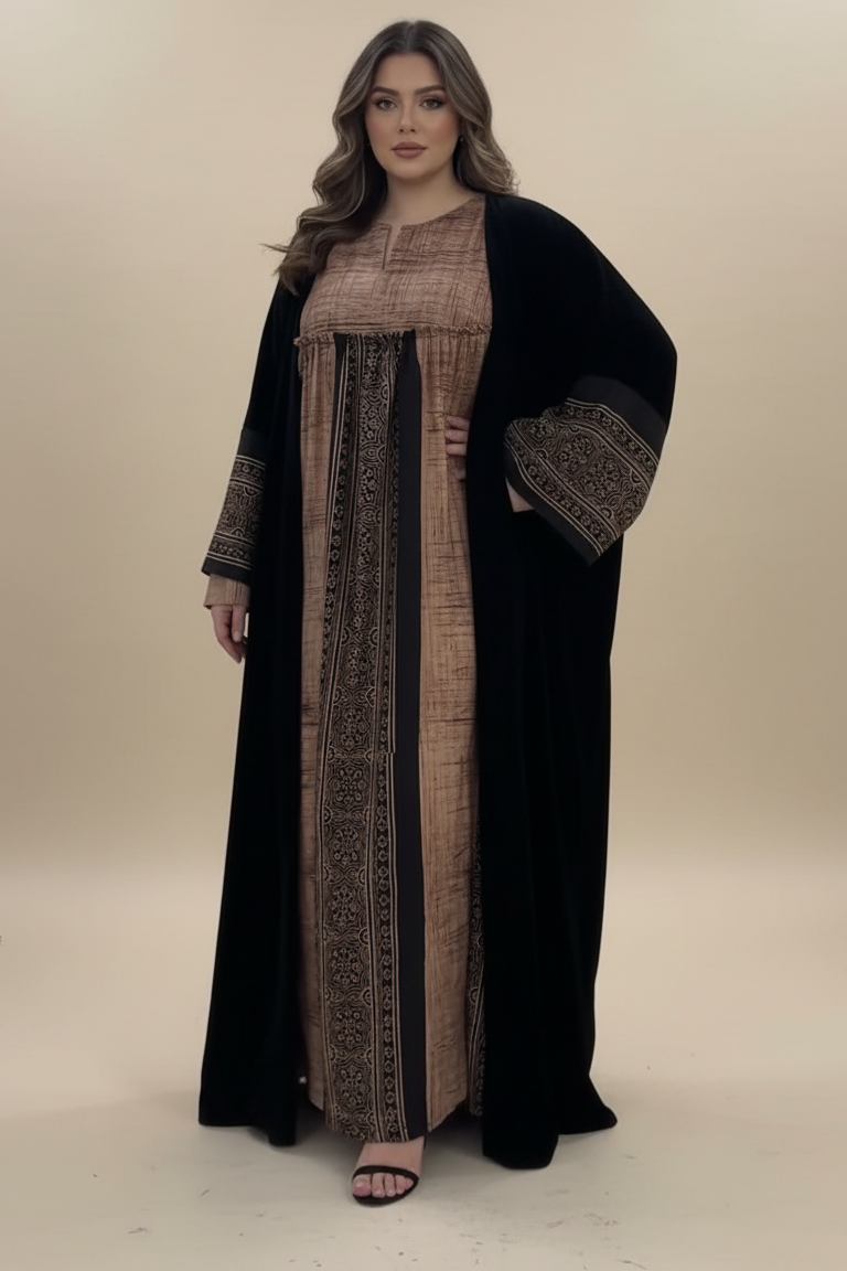 A30 - طقم ‏بشت مخملي أسود وبني من قطعتين
