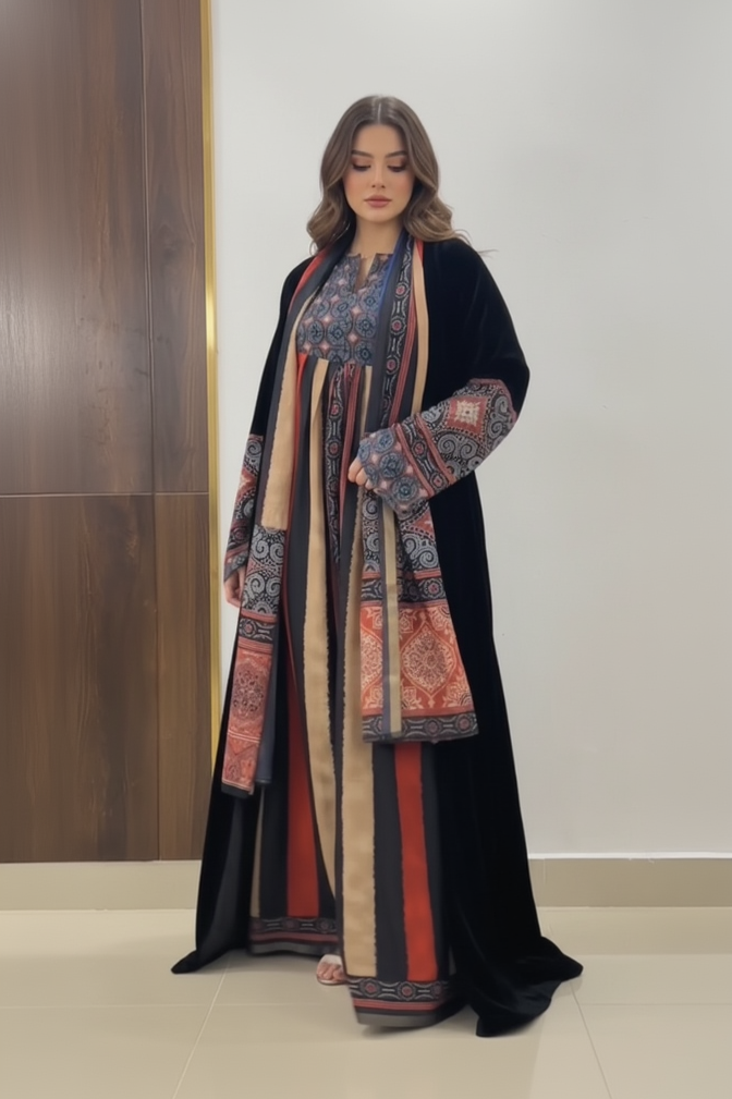 A36 - طقم ‏بشت  من 3 قطع باللون الأسود والبيج والأحمر