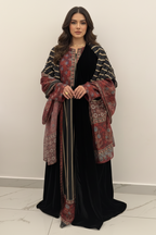 A23 – طقم بشت مخملي بالأحمر والأسود من ثلاث قطع