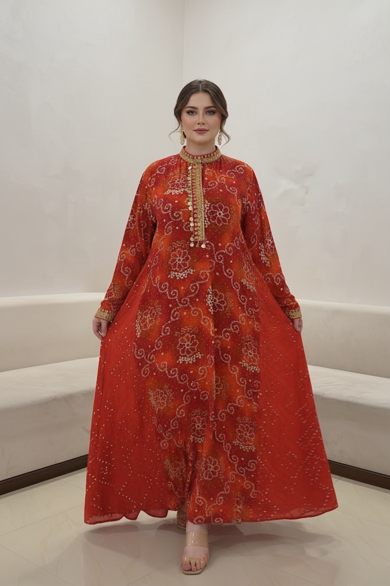 A77 – دراعة ماكسي مطبعة أنيقة – ٤ ألوان – قطعة واحدة