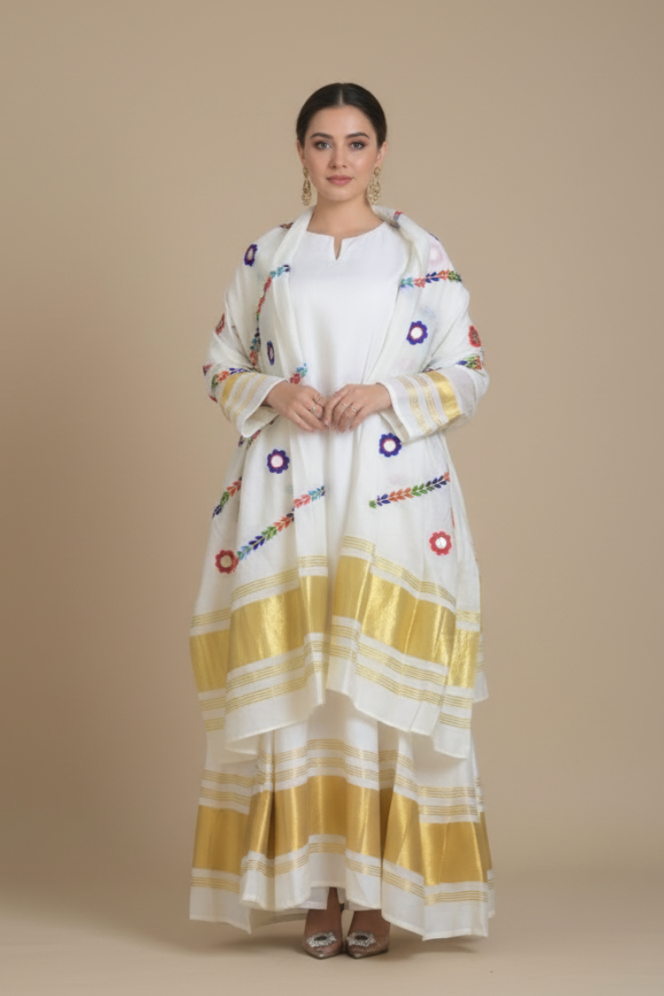 A72 – دراعة حرير كلاسيكية مع شال متناسق – طقم قطعتين (6 ألوان)