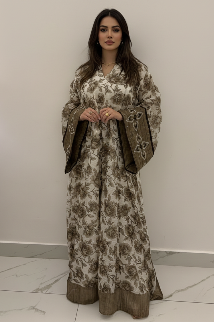 A63 – دراعة مطبعة بنقوش ورود – قطن هندي 