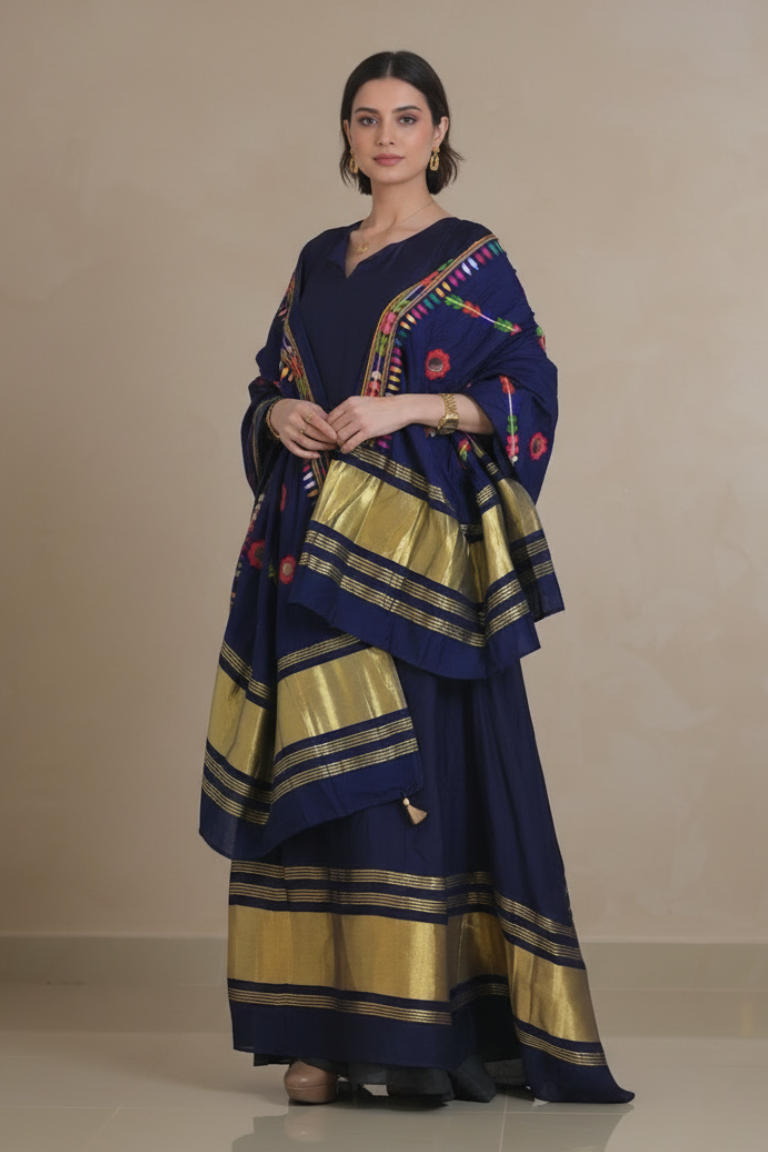 A72 – دراعة حرير كلاسيكية مع شال متناسق – طقم قطعتين (6 ألوان)