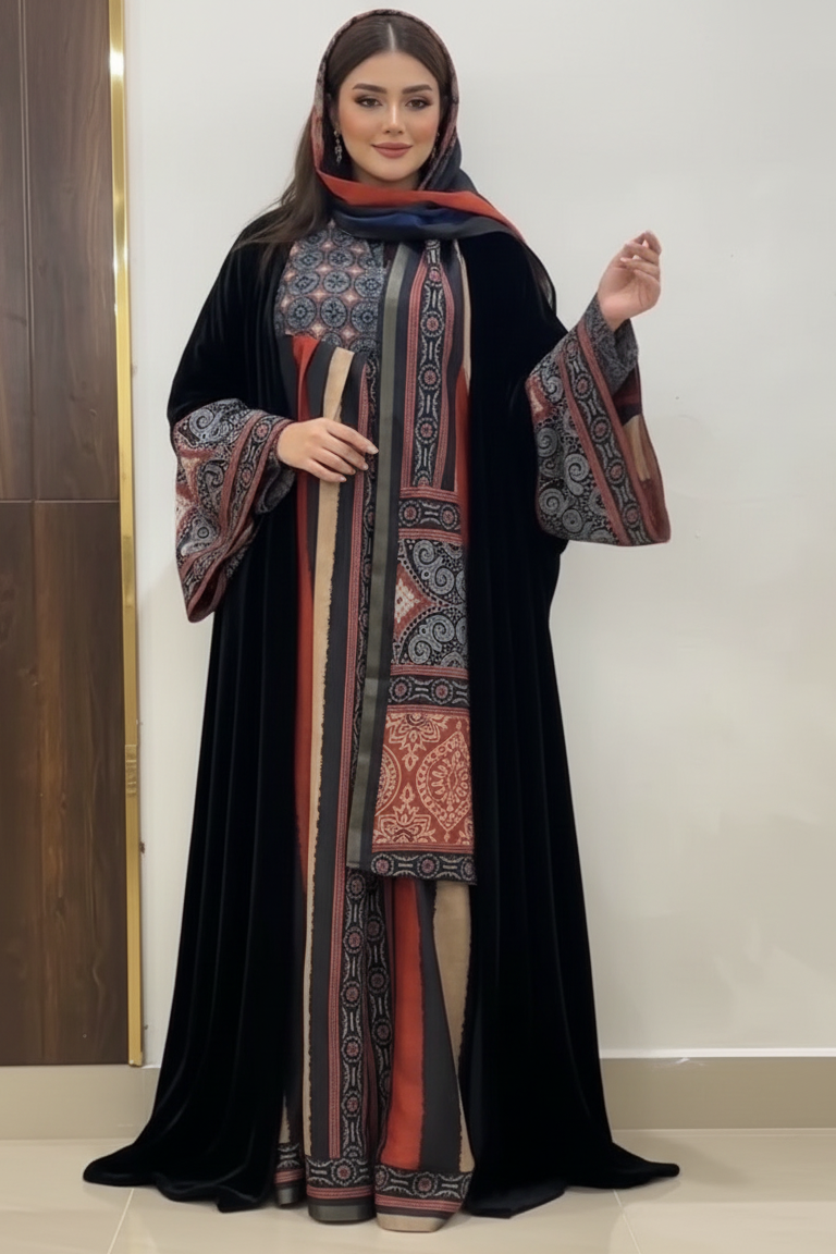 A36 - طقم ‏بشت  من 3 قطع باللون الأسود والبيج والأحمر