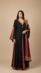 A60 – طقم دراعة أسود وبرغندي أنيق (3 قطع)