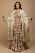 A66 – طقم دراعة مطبّعة مع شال مطرّز – قطعتين – 4 ألوان