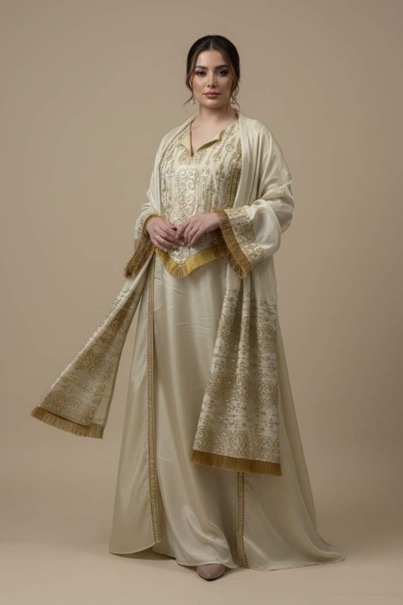 A88 –طقم دراعة قطعتين عاجي وذهبي