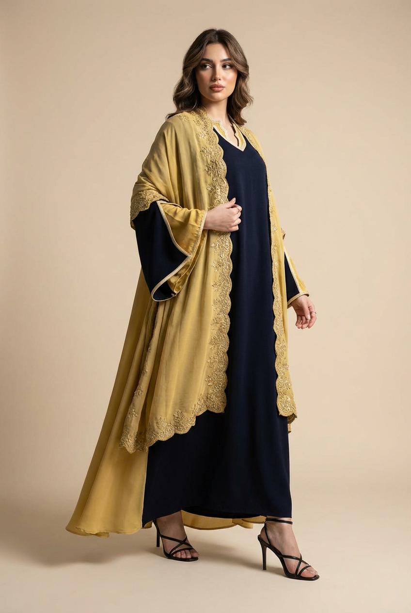 A98 –طقم دراعة أنيق من ٣ قطع مع شال متناسق