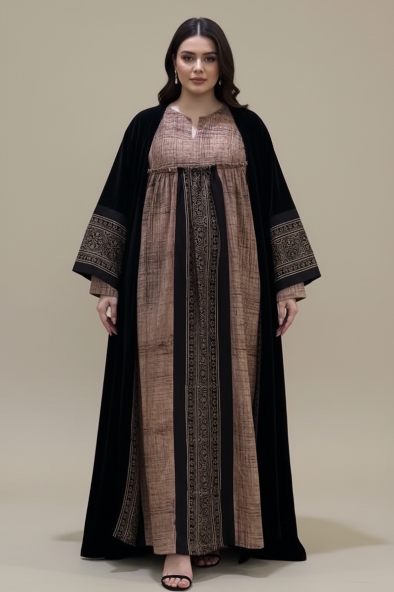 A30 - طقم ‏بشت مخملي أسود وبني من قطعتين